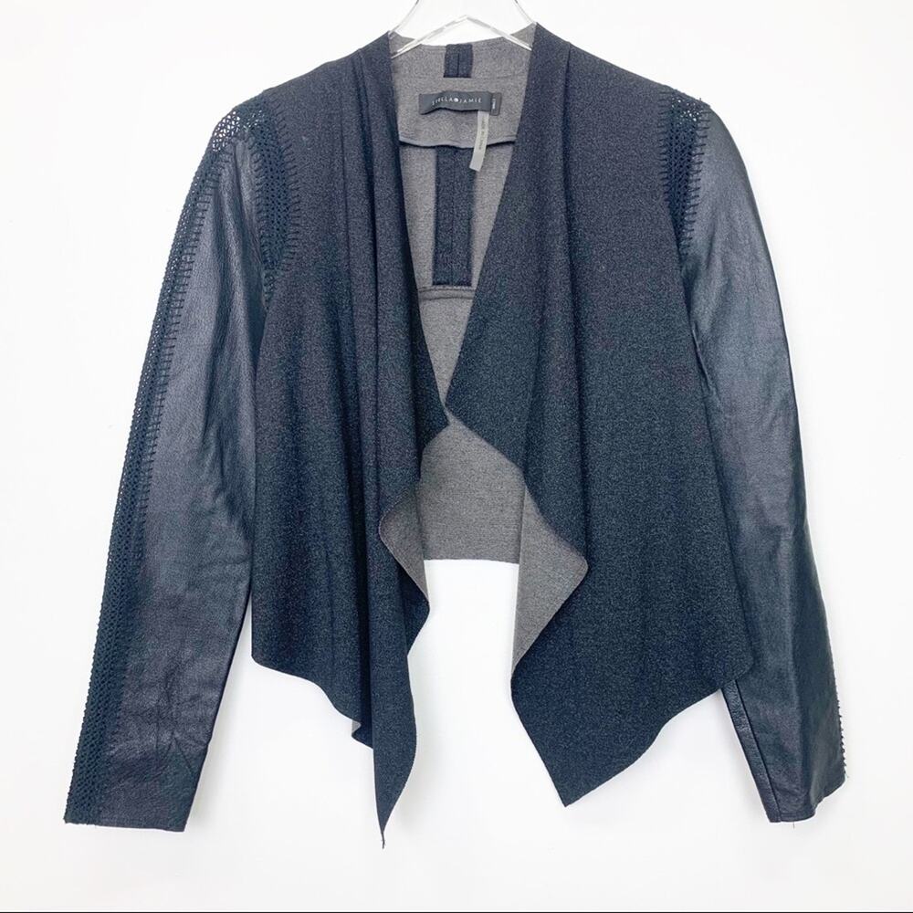 Stella & Jamie Jacket Rio Open Front Leather Sleeve Jacket S